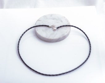 Braided Black Leather Necklace: Sterling Silver Clasp