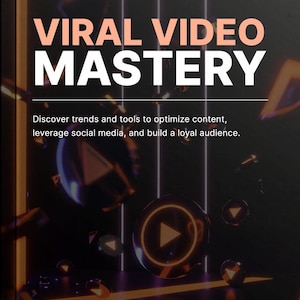 Puede incluir: Imagen promocional con el texto "VIRAL VIDEO MASTERY" en letras grandes y en negrita. Debajo, un texto más pequeño dice: "Descubra tendencias y herramientas para optimizar el contenido, aprovechar las redes sociales y construir una audiencia fiel."