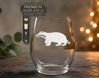 Badger Wine Glass — Engraved Badger Gift — Wildlife Cabin Glass — Whiskey Glass