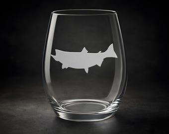 Salmon Wine Glass or Pint Glass - Deep Etched Fish Gift for Fisherman