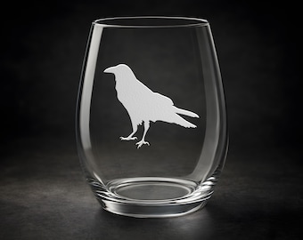 Raven Wine Glass — Engraved Gothic Barware — Witchcraft Supplies — Mothers Day Gift - Halloween Gift