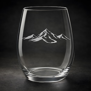 Sandblasted Mountain Range Glassware, Engraved Wine, Pint, Flute, Shot Glass