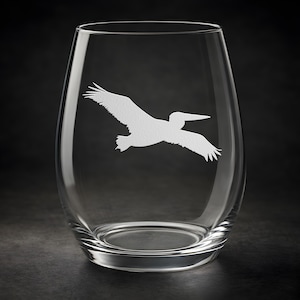 Sandblasted Flying Pelican Glassware: Etched Coastal Wine, Pint, Champagne, Shot Glass