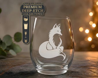 Fox Wine Glass — Engraved Forest Fox Gift — Cottagecore Hostess Gift — Whiskey Glass