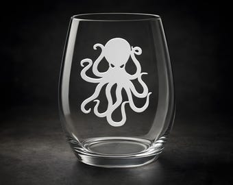 Octopus Wine Glass — Engraved Ocean Glassware — Kraken Gift — Whiskey Glass