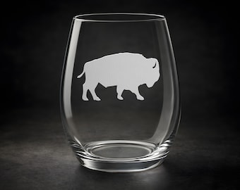 Bison Glass — Buffalo Gift for Wildlife Lover — Western Glass for National Parks Lover — Sandblasted Whiskey Glass