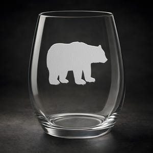 Sandblasted Bear Glassware: Etched Wine, Pint, Champagne, Shot Glass