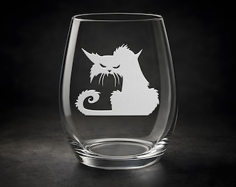 Black Cat Wine Glass — Engraved Witchy Barware — Mothers Day Gift — Witchcraft Supplies