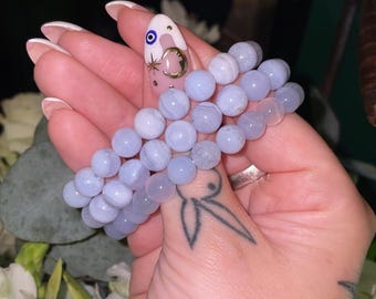 Blue Lace Agate 8MM Crystal Bracelet | Calming, Communication Gemstone