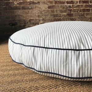 Navy Blue Ticking Stripe Dog Bed Cover - Six colors and monogram option.
