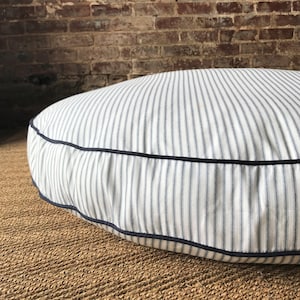 Navy Blue Ticking Stripe Dog Bed Cover Six colors and monogram option. image 1