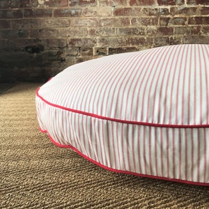 Red Ticking Stripe Dog Bed Cover - Six colors and monogram option.