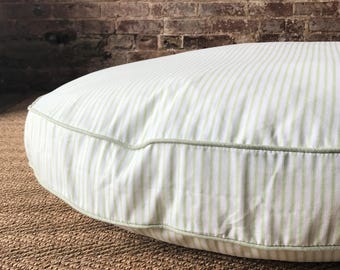 Kiwi (Light Green)  Ticking Stripe Dog Bed Cover - Six colors and monogram option.