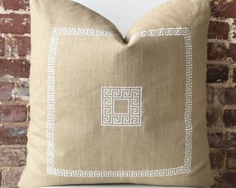 Greek Key Pillow - Jute and White - 20" x 20"