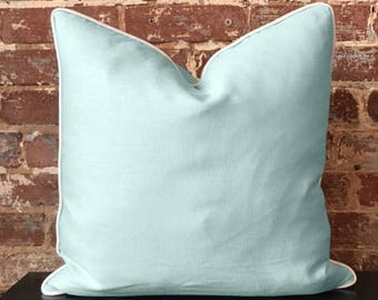 Robin's Egg Linen Pillow w/ White Cording - 20" x 20"