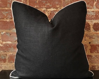 Black Linen Pillow w/ White Cording - 20" x 20"