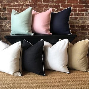 Black Linen Pillow w/ White Cording 20 x 20 image 3