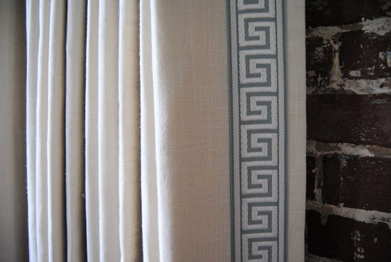 108l Greek Key Panel Solid Linen With Greek Key Tape Etsy