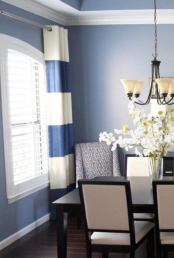 84l Grommeted Striped Drapery Panel Custom Curtains Etsy