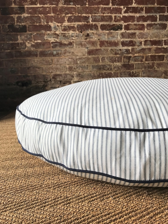 Navy Blue Ticking Stripe Dog Bed Cover - Six colors and monogram option.