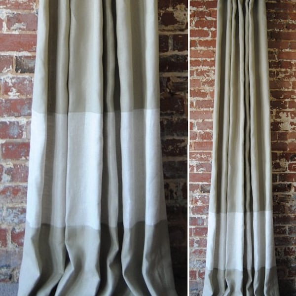 96" Banded Panel - custom curtains - 28 color options - high quality- linen fabrics