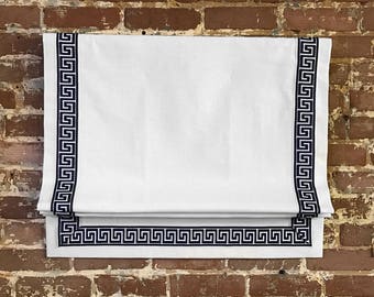 Greek Key Roman Shade - 30 linen color options - 13 greek key colors - 3 lining options including blackout - high quality - made to order.