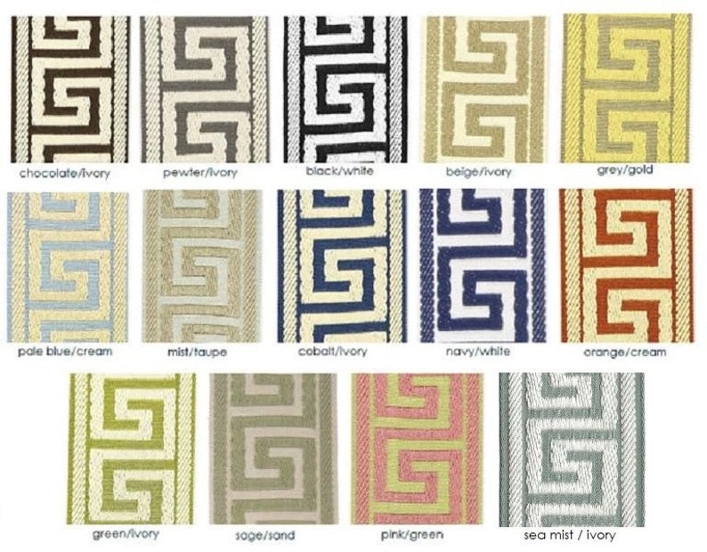 85 96L Greek Key Panel Solid Linen with Greek Key Tape Trim Choose from 28 Colors Blackout Lined custom curtains image 3