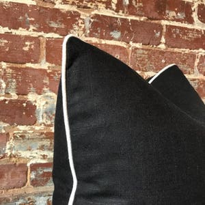 Black Linen Pillow w/ White Cording 20 x 20 image 2