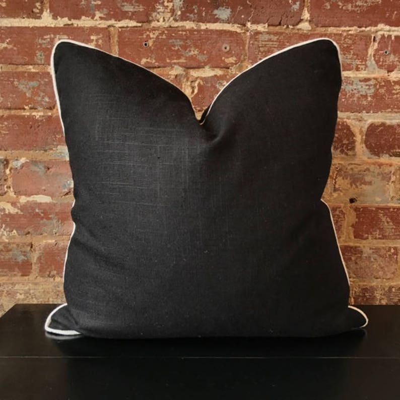 Black Linen Pillow w/ White Cording 20 x 20 image 1