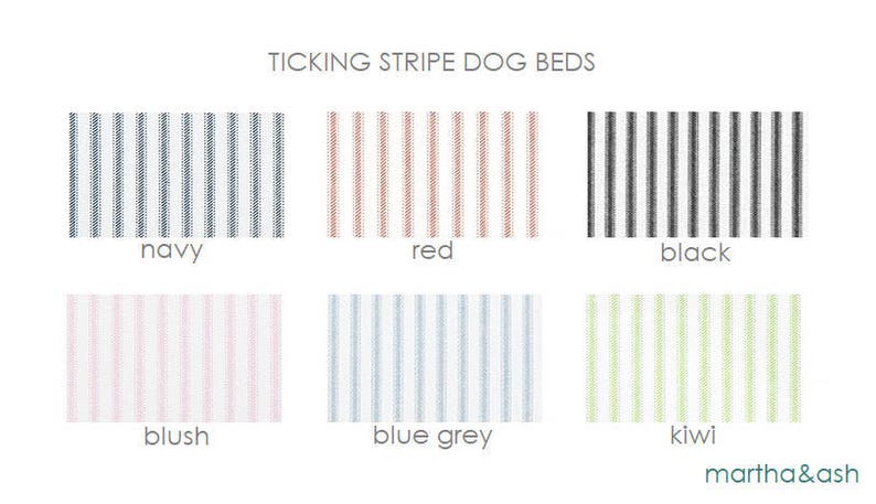 Blue Grey Ticking Stripe Dog Bed Cover Six colors and monogram option. image 2