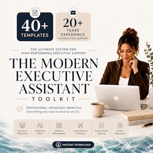 Executive Assistant Toolkit | 40+ Canva Templates for Support Professionals (Digital Download) | Executive Dashboard | Meeting Agenda |Admin