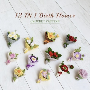 Birth Flower Crochet Pattern: 12-in-1 Mini Bouquet (PDF Pattern) | Beginner-Friendly Floral Keychain & Mother’s Day Gift
