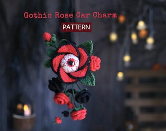 Crochet Eyeball Rose Pattern: Spooky Halloween Car Charm (PDF Pattern)