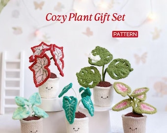 Crochet Plant Pot Pattern Set, 5-in-1 Botanical Crochet Pots, Cute Smiling Planters, Christmas & Housewarming Gift