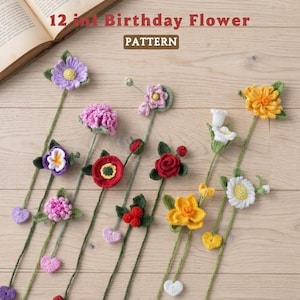 Crochet Birth Flower Bookmark Pattern PDF, 12 Month Flower Set, A Flower That Blooms in Every Book, Gift for Book Lover