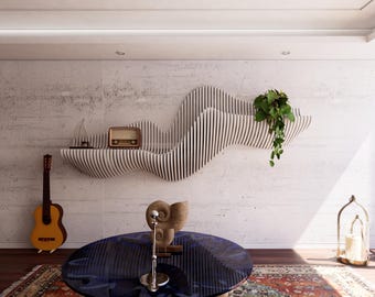 Parametrische wandplank – Moderne geometrische houten plank - Sculpturale woondecoratie