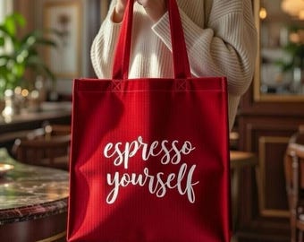 Espresso Yourself Canvas Bag – Funny Café Tote Bag Gift, Reusable Market Carryall