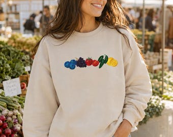 The Harvest Sweatshirt | Fruit Medley Artist Illustrated Print | Original Acrylic Artwork | Unisex Oversized Crewneck | Cottagecore Gift