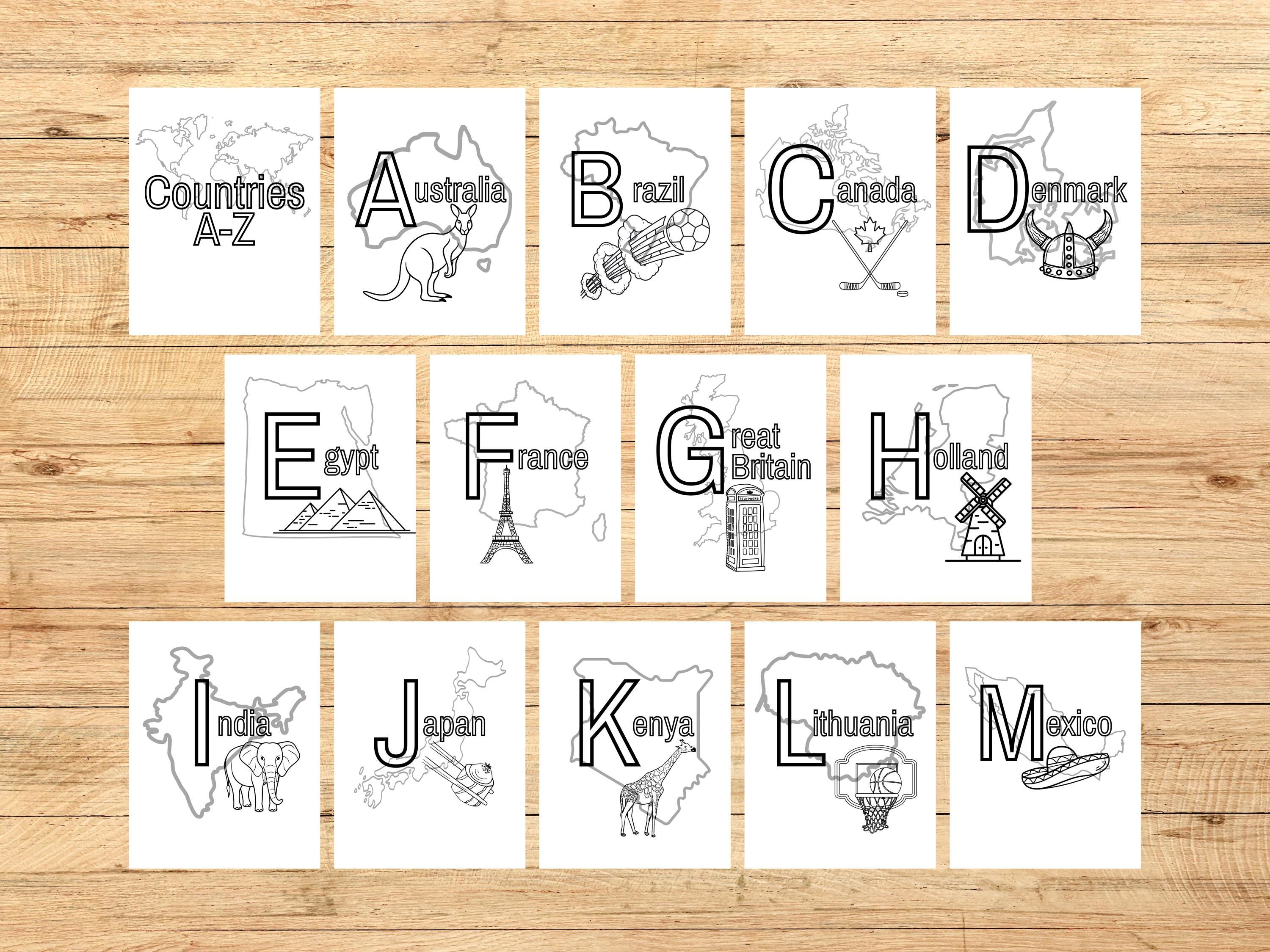 27 Color Pages ABC 27 Country Alphabet Coloring Pages - Etsy