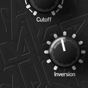 以下が含まれることがあります： 「Resonance」、「Cutoff」、「Inversion」、「Drive」、「Vol」とラベル付けされたノブが付いたシンセサイザーモジュールの白黒画像。モジュールには、MとSの文字が入った白い星があります。「Modular for the Masses」と「MantisLadder」のテキストも表示されています。