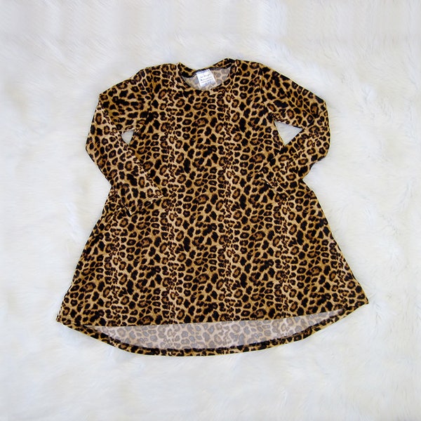 Leopardl Hi-Low Long Sleeve Dress | Twirl Dress  | 0/3m - 5/6 | Everyday Dress | Baby and Toddler Dress | Toddler and Baby Fall Fashion