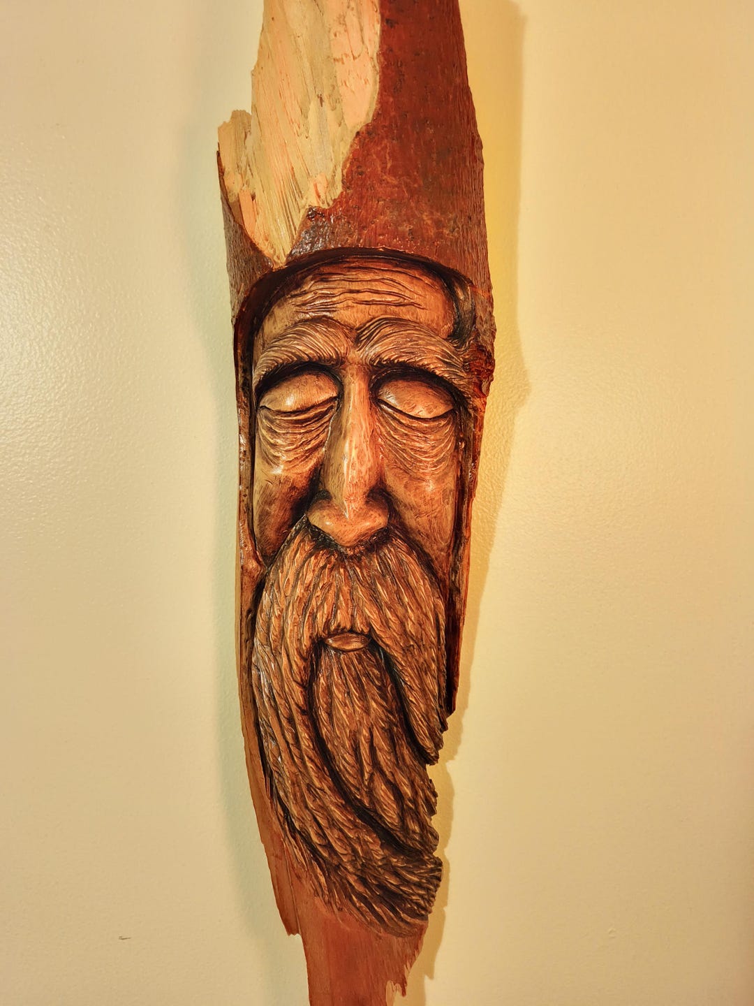 Hand Carved Wood Spirit – Wooden Face Carving – Rustic Decor – Woodland ...
