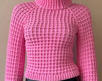 Waffle stitch raglan turtle neck crochet sweater PDF (Digital download)