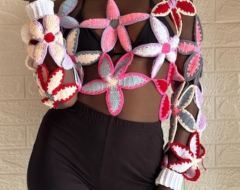 Top de flores de crochet