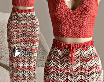 Falda de malla de chevron de crochet