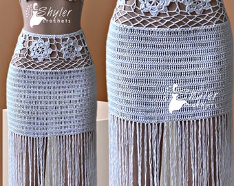 Crochet Flower Lace Skirt Pattern | Boho Beach Fringe Cover-up (PDF Download)