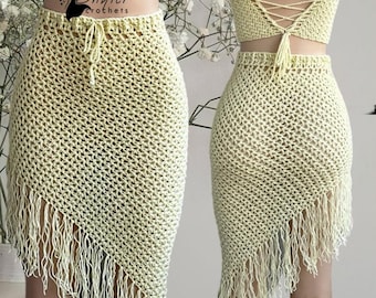 V stitch crochet mesh fringe skirt