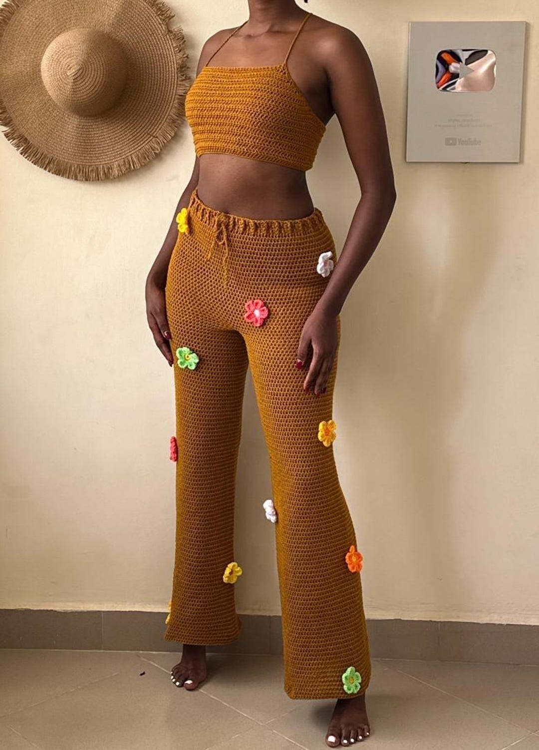 Crochet Flower Palazzo Pants Pattern | High-waisted Boho Trousers (PDF ...