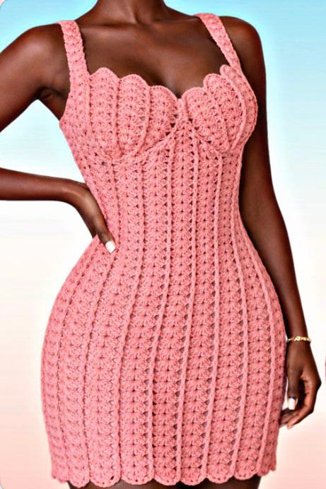 white christmas dresses Wanderlust Tie Shoulder Dress in Pink Crochet – South Beach main image 1