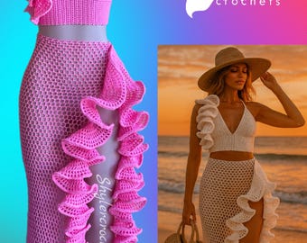 Falda playera de malla con volantes de crochet (PDF) (Descarga digital)